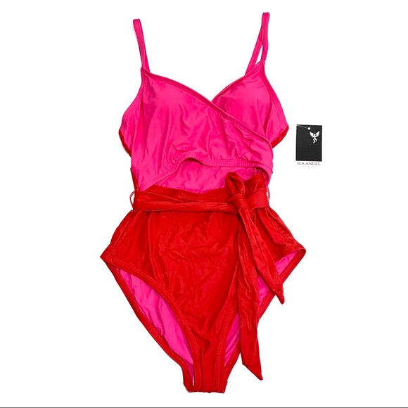 Sea Angel Women's Pink Red Front Cutout One Piece Swimsuit - Picture 5 of 15